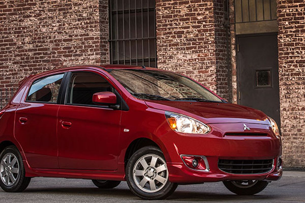 The 2014 Mitsubishi Mirage is the most fuel-efficient non-hybrid vehicle sold in America. With its base price of $13,790, including destination, the subcompact hatchback is also one of the country’s least expensive cars. (Mitsubishi)