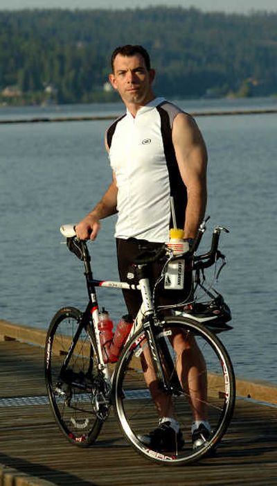 
Ryan Phillips, of Hayden,former NFL linebacker is taking a shot at Ironman this year. 
 (Jesse Tinsley / The Spokesman-Review)