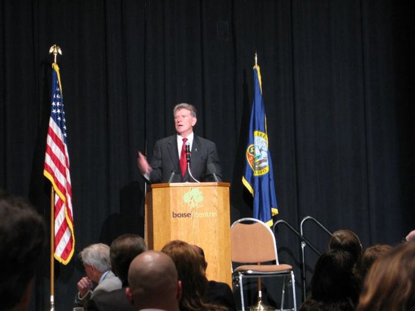 Idaho Gov. Butch Otter addresses the Associated Taxpayers of Idaho on Wednesday (Betsy Russell)