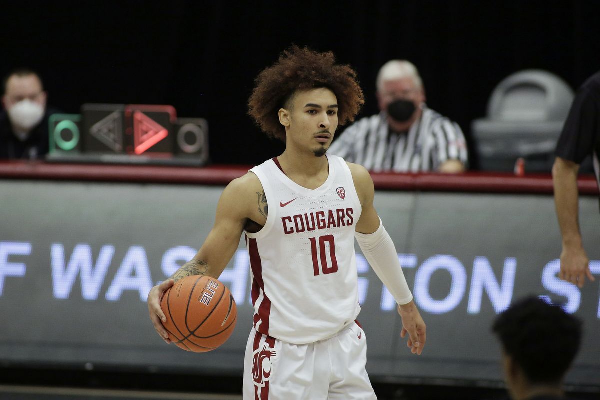 Washington State guard Isaac Bonton brings the ball up the court during the second half of an NCAA college basketball game against Southern California in Pullman, Wash., Saturday, Feb. 13, 2021.   (Associated Press)