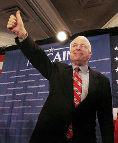 
Sen. John McCain, R-Ariz., gives thumbs-up and a wink to supporters on election night in Nashua, N.H., Tuesday. Associated Press
 (Associated Press / The Spokesman-Review)