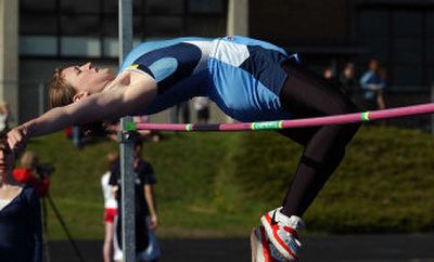 
Central Valley High junior Hailey Ficklin tries to clear 5 feet 2 inches in the high jump event during a track meet against Gonzaga Prep. She cleared 5-0 and took first place. 
 (Liz Kishimoto / The Spokesman-Review)