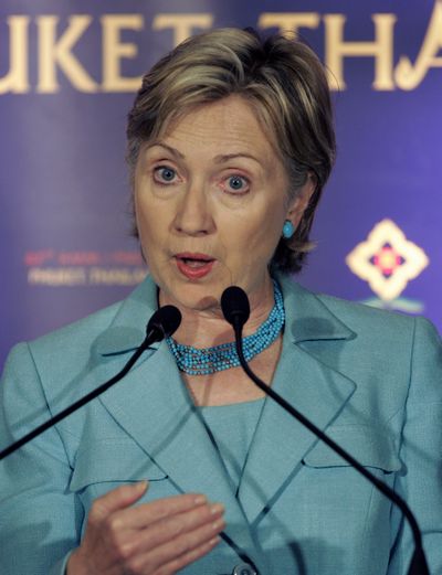 Secretary of State Hillary Rodham Clinton speaks during a news conference at a hotel in Phuket, Thailand, on Wednesday.  (Associated Press / The Spokesman-Review)