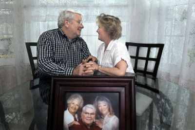 
Tom and Betsy Murphy sit together at their Spokane Home last month. Betsy Murphy's mother, Gene Fallgren, is in the photo with them in the foreground. 
 (CHRISTOPHER ANDERSON / The Spokesman-Review)