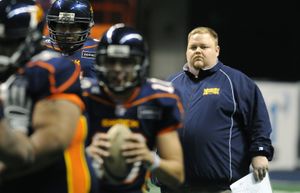 The Spokane Shock of arenafootball2 know that coach Adam Shackleford always stands behind his word.  (Dan Pelle / The Spokesman-Review)