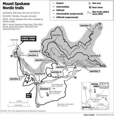 The nordic ski trails system at Mount Spokane State Park was expanded for the 2012-2013 season with the addition of 12 kilometers of groomed trails on Inland Empire Paper Company land to the north. (Tom Frost)