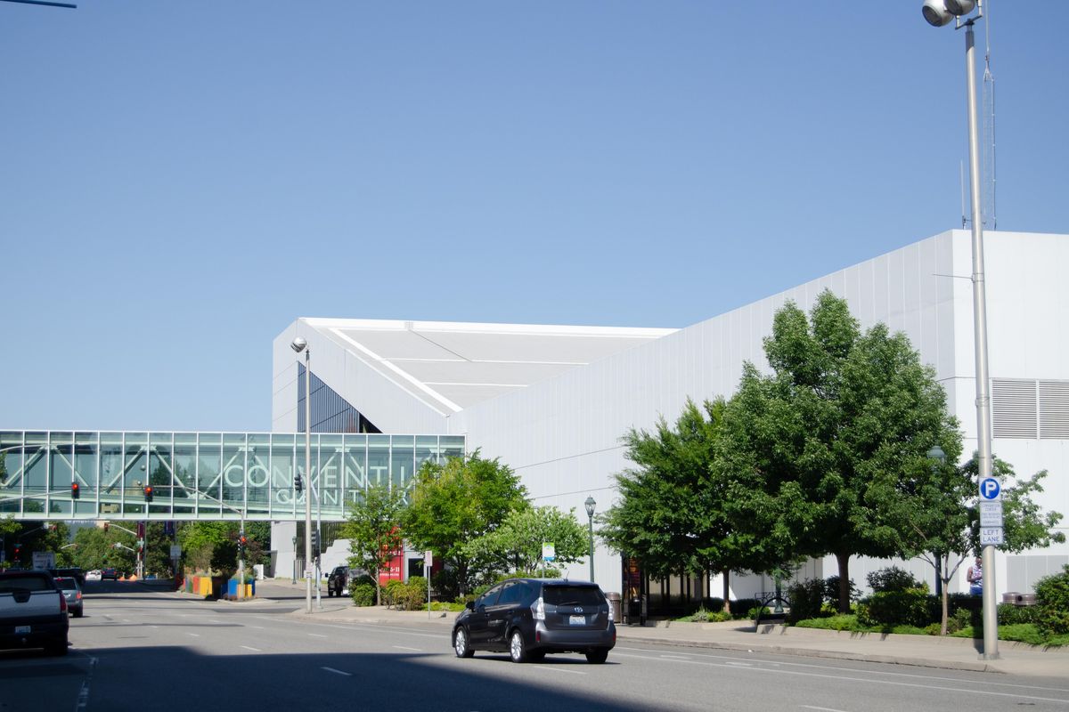 2019 - Photographed Tuesday, Aug. 30, 2019. (Jesse Tinsley/The Spokesman-Review / The First Interstate Center for the Arts and the Spokane Convention Center are on the site of the old Milwaukee Freight Office,)