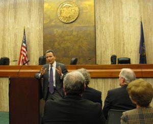 Jeffrey Rosen delivers the Darrington Lecture on Law and Government at the Idaho Supreme Court on Thursday (Betsy Russell)