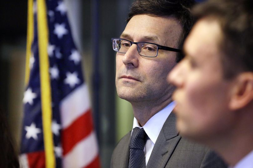Washington State Attorney General Bob Ferguson listens to a question at a news conference the state’s response to President Trump’s revised travel ban Thursday, March 9, 2017, in Seattle. Legal challenges against Trump’s revised travel ban mounted Thursday as Washington state said it would renew its request to block the executive order. It came a day after Hawaii launched its own lawsuit, and Ferguson said both Oregon and New York had asked to join his state’s legal action. (Elaine Thompson / Associated Press)