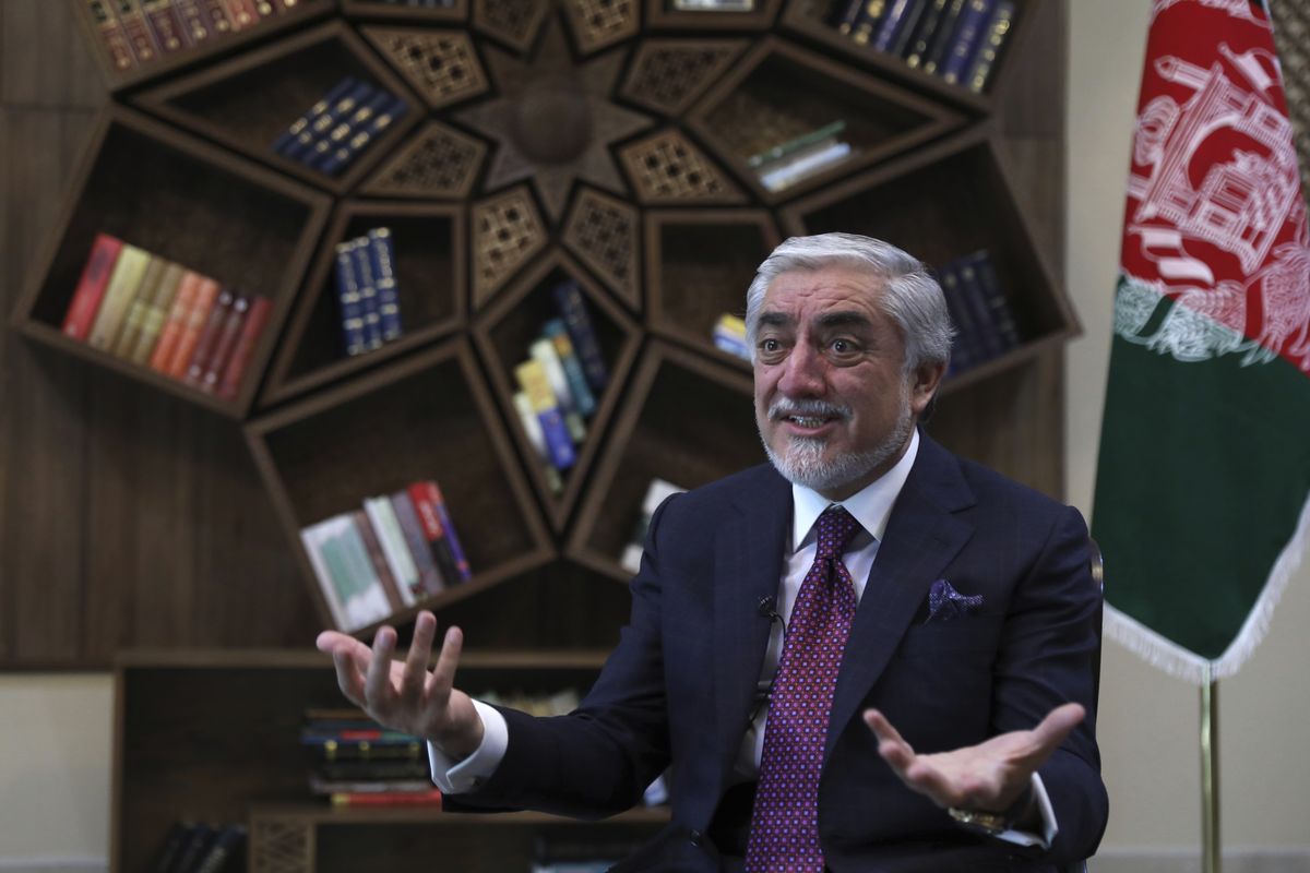 Abdullah Abdullah, Chairman of the High Council for National Reconciliation gives an interview to The Associated Press at the Sapidar Palace in Kabul, Afghanistan, Saturday, May 1, 2021. Afghanistan