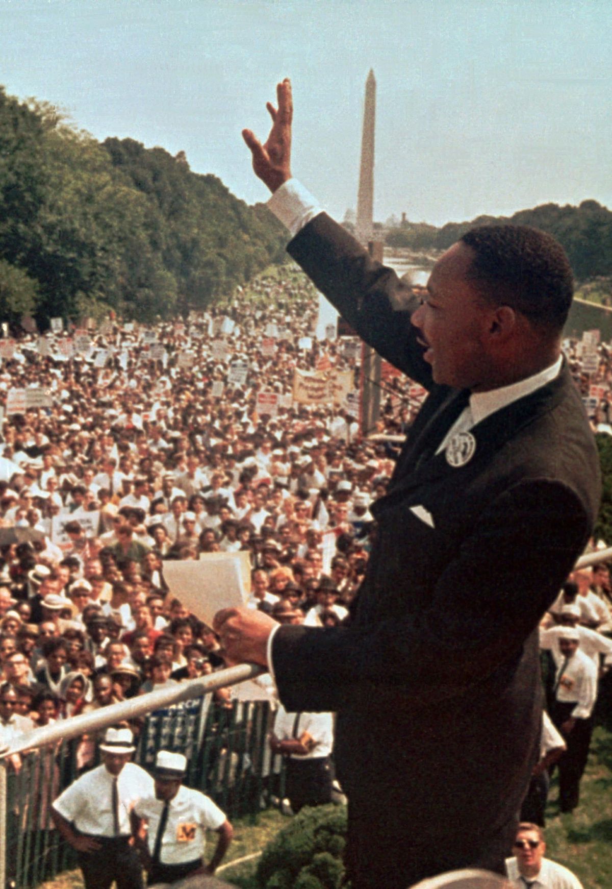 The Rev. Martin Luther King Jr. acknowledges the crowd at the Lincoln Memorial for his “I Have a Dream” speech during the March on Washington, D.C., oin this Aug. 28, 1963, file photo. The march was organized to support proposed civil rights legislation and end segregation. King founded the Southern Christian Leadership Conference in 1957, advocating nonviolent action against America’s racial inequality. He was awarded the Nobel Peace Prize in 1964, and was assassinated in Memphis, Tenn., in April 1968. (Associated Press)