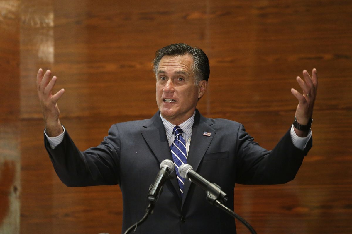 Republican presidential candidate and former Massachusetts Gov. Mitt Romney speaks at a campaign fundraising event at Red Rock Hotel and Casino in Las Vegas, Friday, Sept. 21, 2012. (Charles Dharapak / Associated Press)