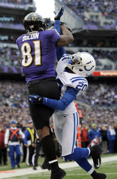 Anquan Boldin catches the clinching TD in the Ravens’ win. (Associated Press)