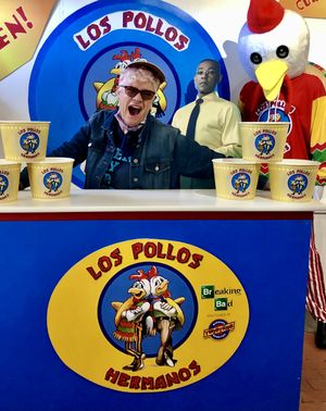 Leslie checks out the Los Pollos Hermanos merch at the Breaking Bad Store in Albuquerque.