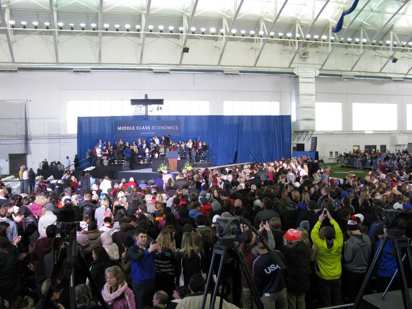 Stage is set for President Obama's speech at Boise State on Wednesday (Betsy Russell)
