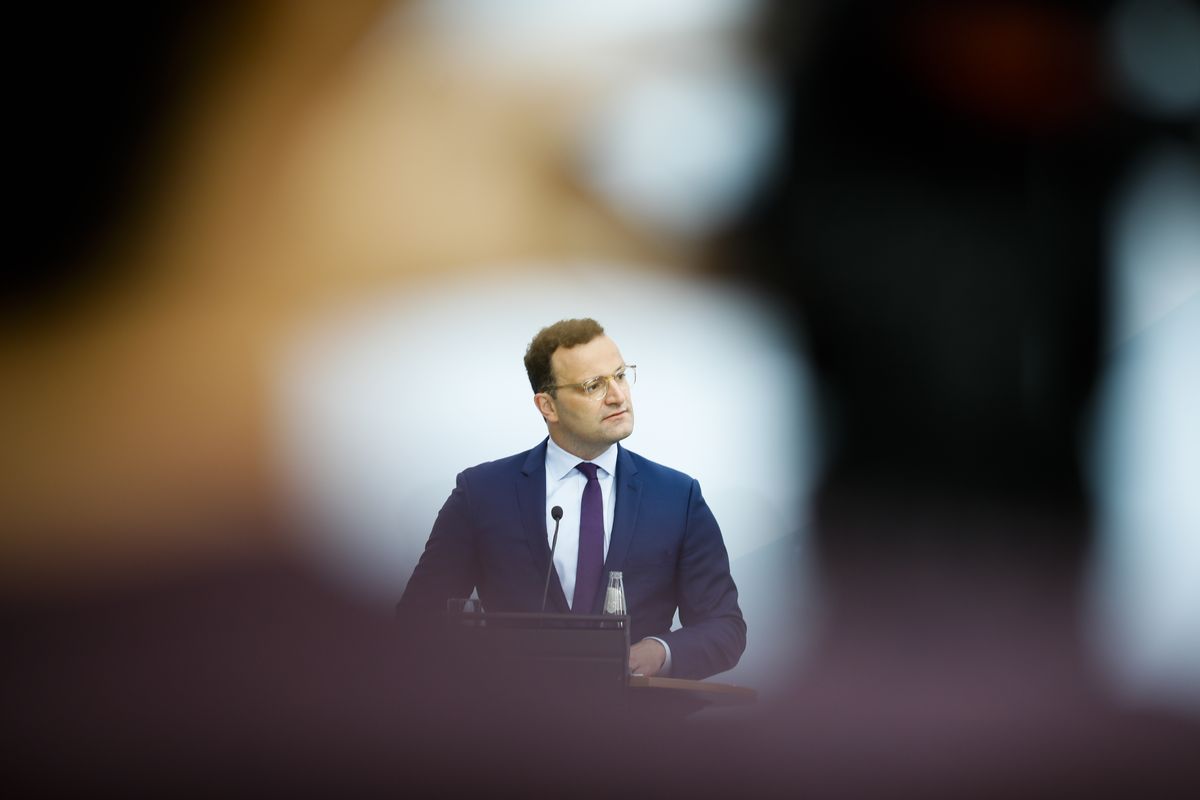 German Health Minister Jens Spahn briefs the media about the developing of the coronavirus crisis test strategy in Berlin, Germany, Thursday, Aug. 6, 2020. (Markus Schreiber)