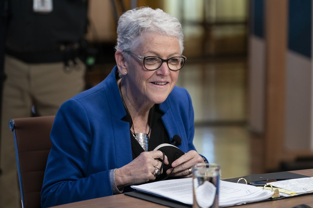National Climate adviser Gina McCarthy waits for the arrival of President Joe Biden to speak to the virtual Leaders Summit on Climate, from the East Room of the White House, Friday, April 23, 2021, in Washington. (Evan Vucci/Associated Press)