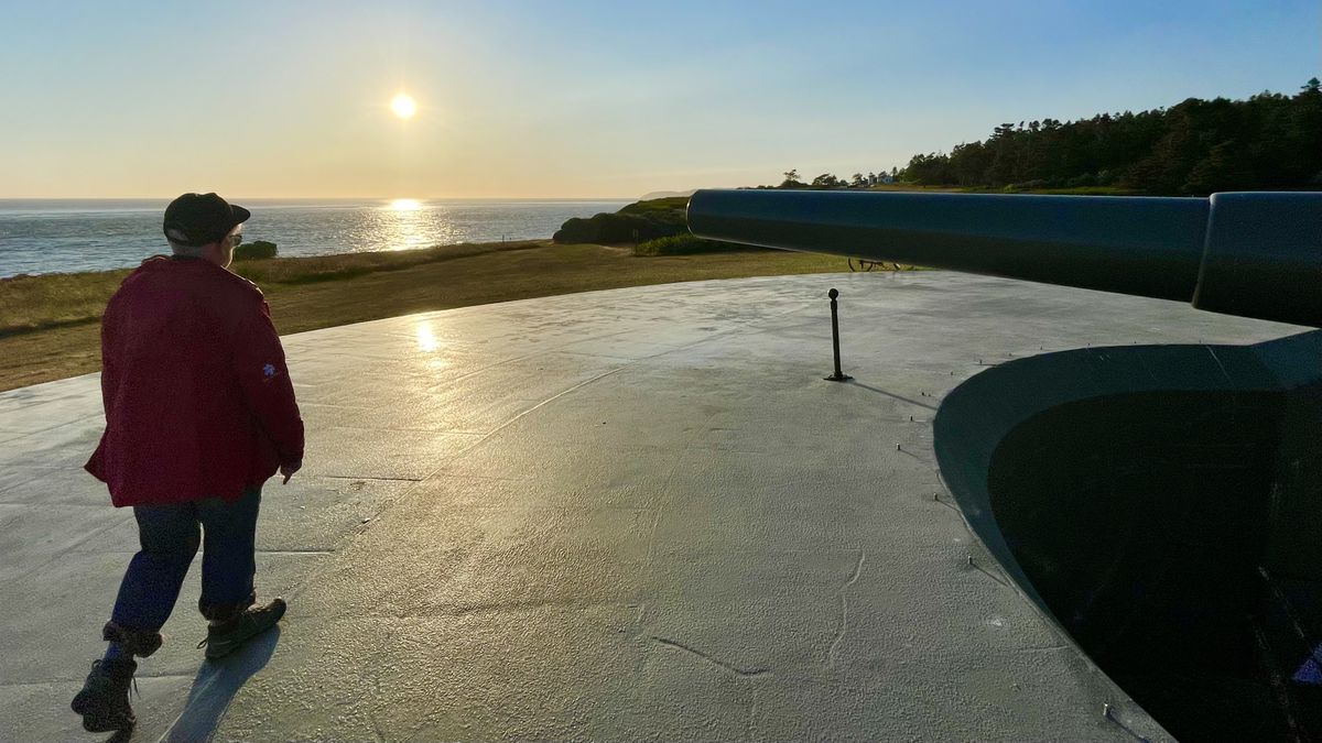 A World War II-era gun stands on the bluffs above Admiralty Inlet at Fort Casey on Whidbey Island. (John Nelson)