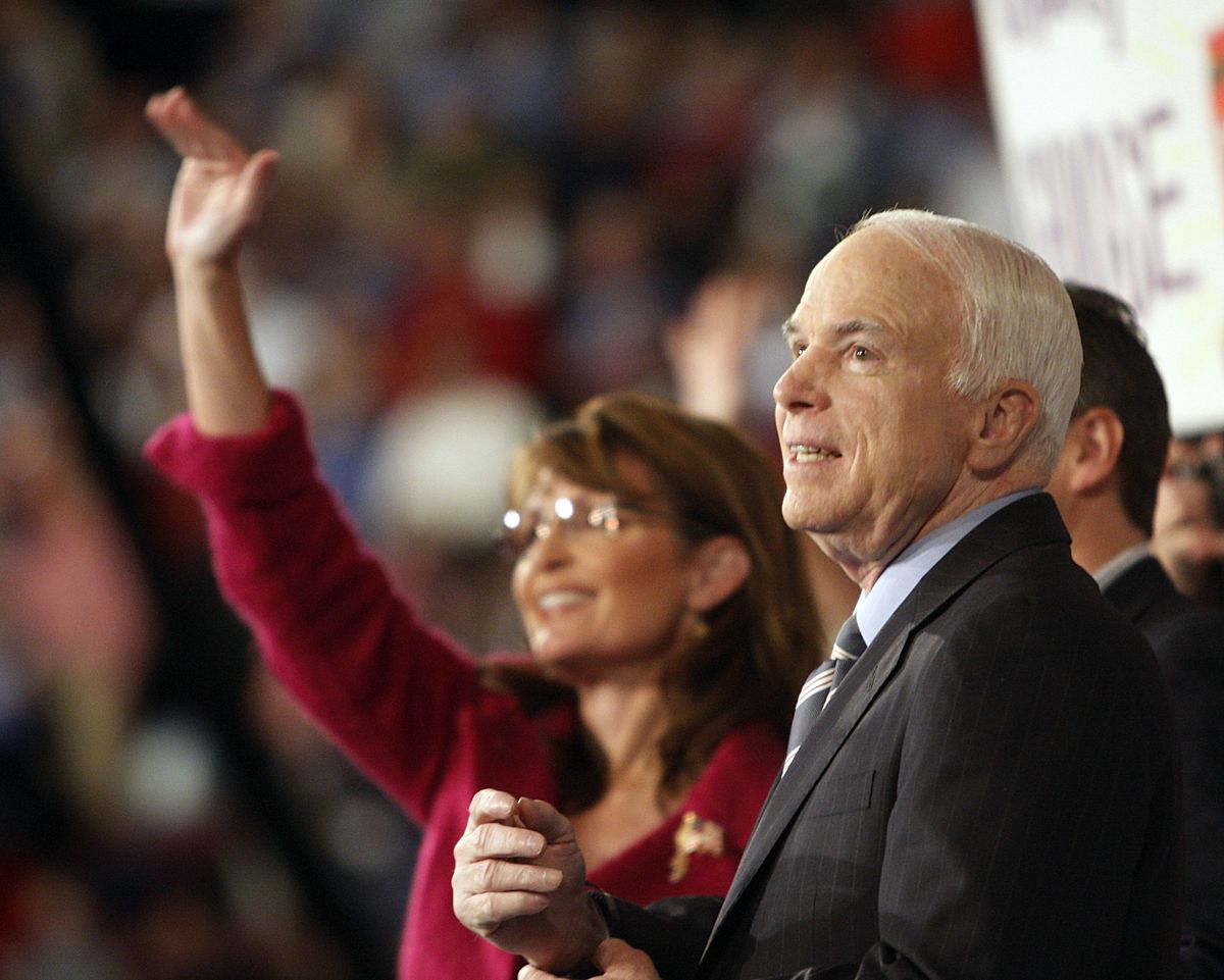 Alaska Gov. Sarah Palin  and Sen. John McCain, R-Ariz., attend a campaign rally in Hershey, Pa., on Tuesday.  (Associated Press / The Spokesman-Review)
