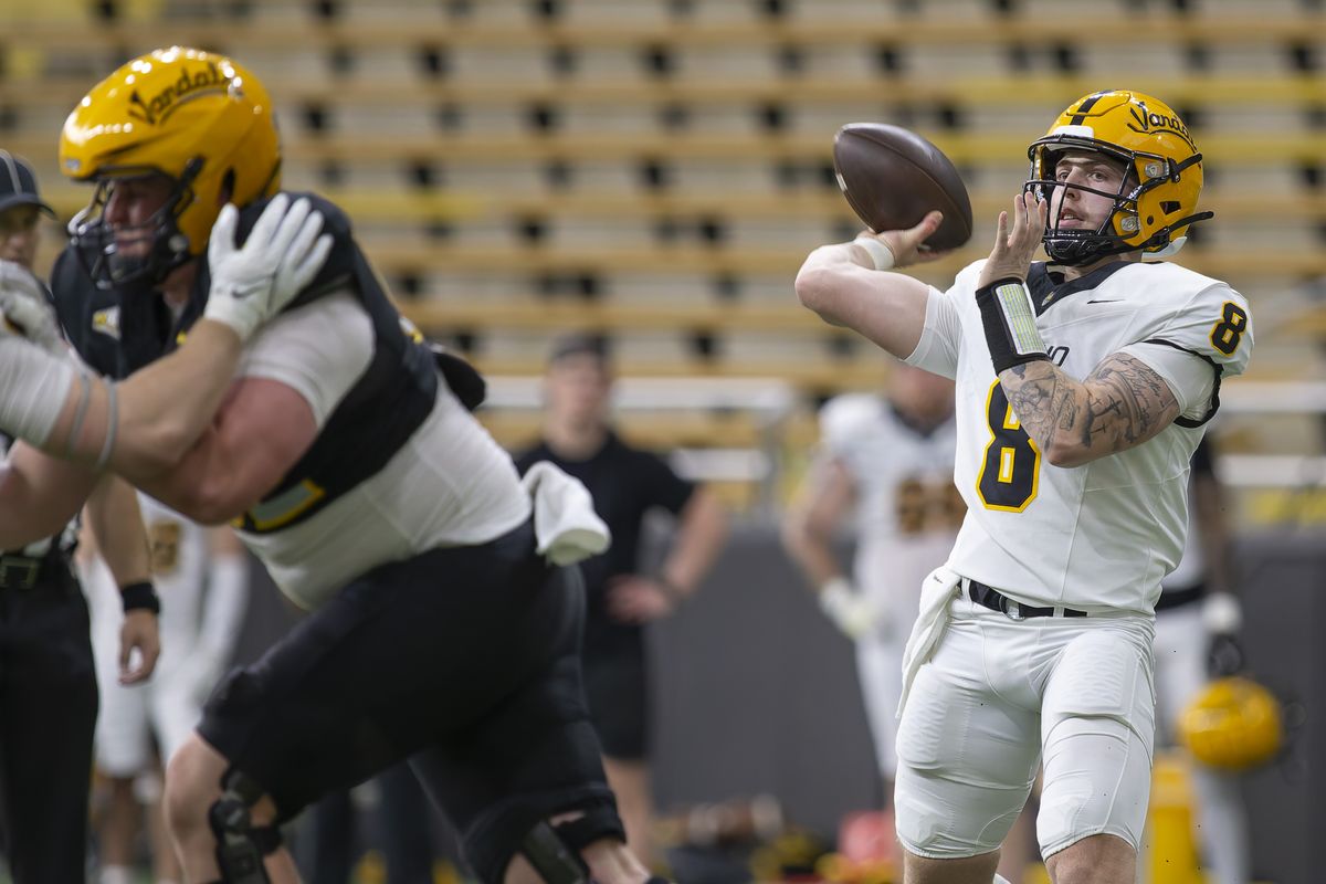 Idaho quarterback Nick Josifek throws the ball during the team’s spring game on Friday, April 25, 2025, at the Kibbie Dome in Moscow Idaho. (Geoff Crimmins/For The Spokesman-Review)