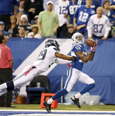 Indianapolis’ T.Y. Hilton burned Seattle’s secondary last week with a 73-yard touchdown reception.