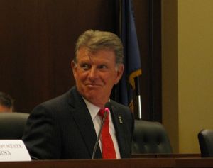 Idaho Gov. Butch Otter sports a black eye on Tuesday, after an encounter with a "springy" tree limb he was cutting last weekend, cleaning up his property after windstorms moved through the area. (Betsy Russell)