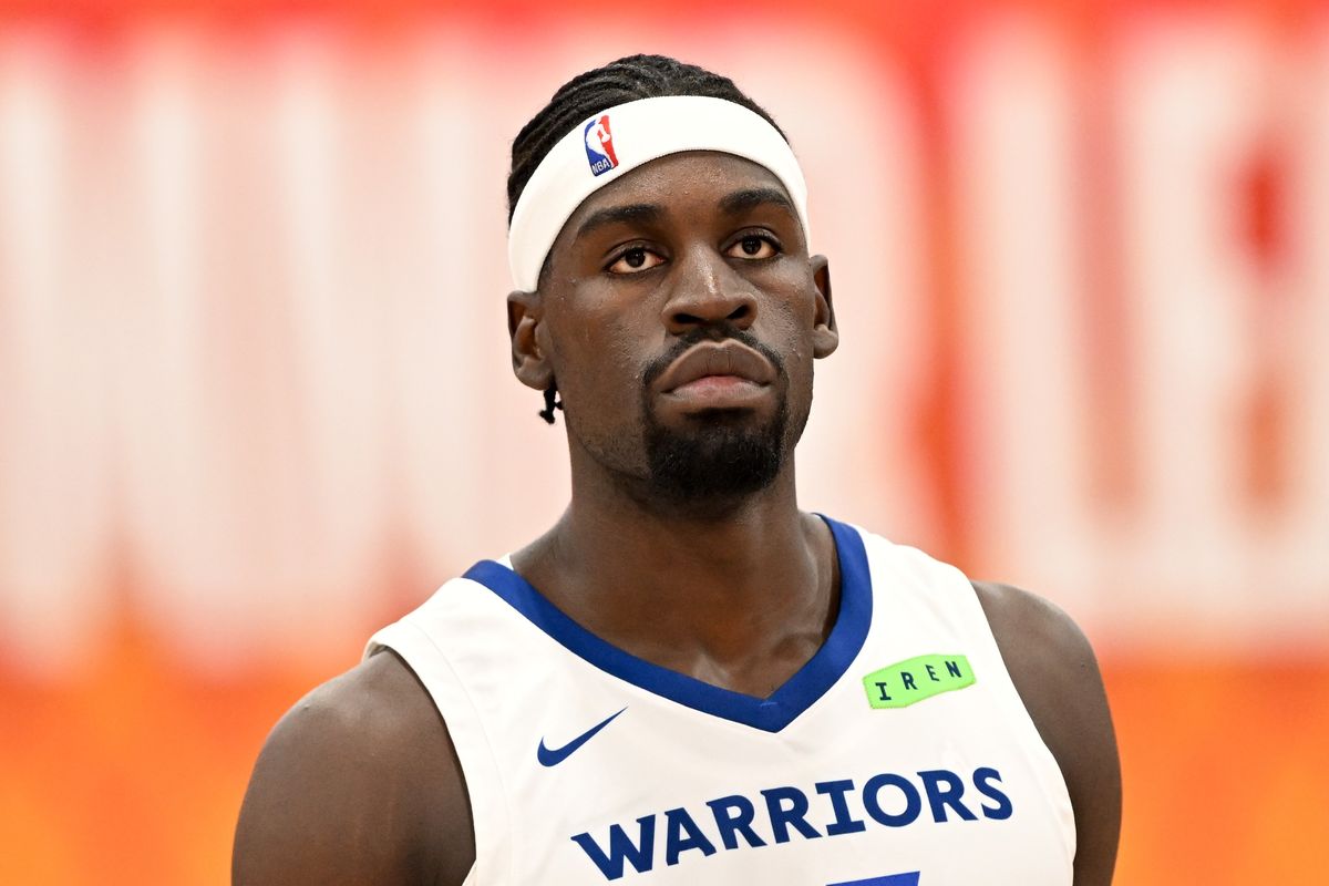 Golden State Warriors forward Graham Ike (45) warms up against Memphis Grizzlies during a Summer League matchup on Tuesday, Jul 14, 2026, at the The Pavilion in Las Vegas, Nev. (Tyler Tjomsland / The Spokesman-Review)