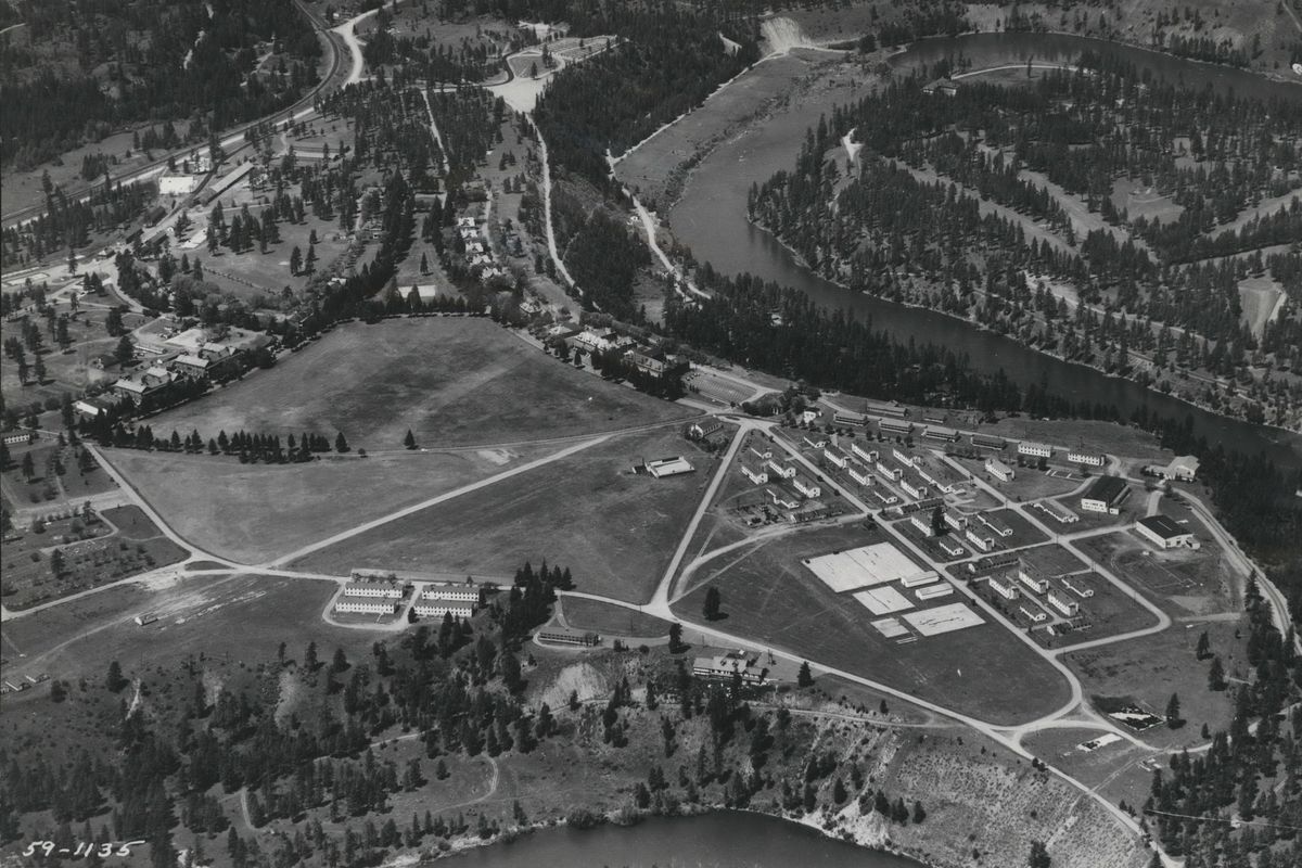 1964: Fort George Wright, built on a steep bluff surrounded by a bend in the Spokane River, was established in 1896 and served the military for training, housing, recreation and medical care for more than 60 years until is was declared surplus property in 1957. (Spokesman-Review Photo archives)