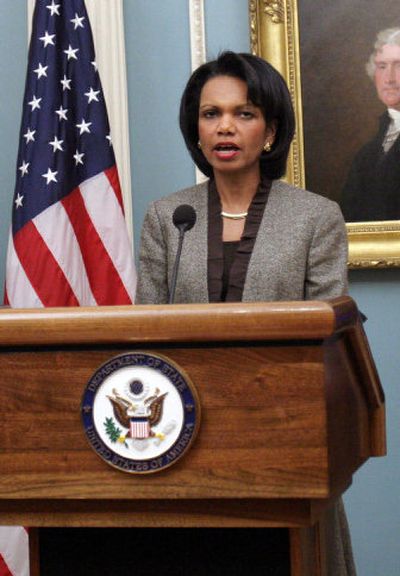 
Secretary of State Condoleezza Rice speaks at a Human Rights Day event  Thursday in Washington. 
 (Associated Press / The Spokesman-Review)