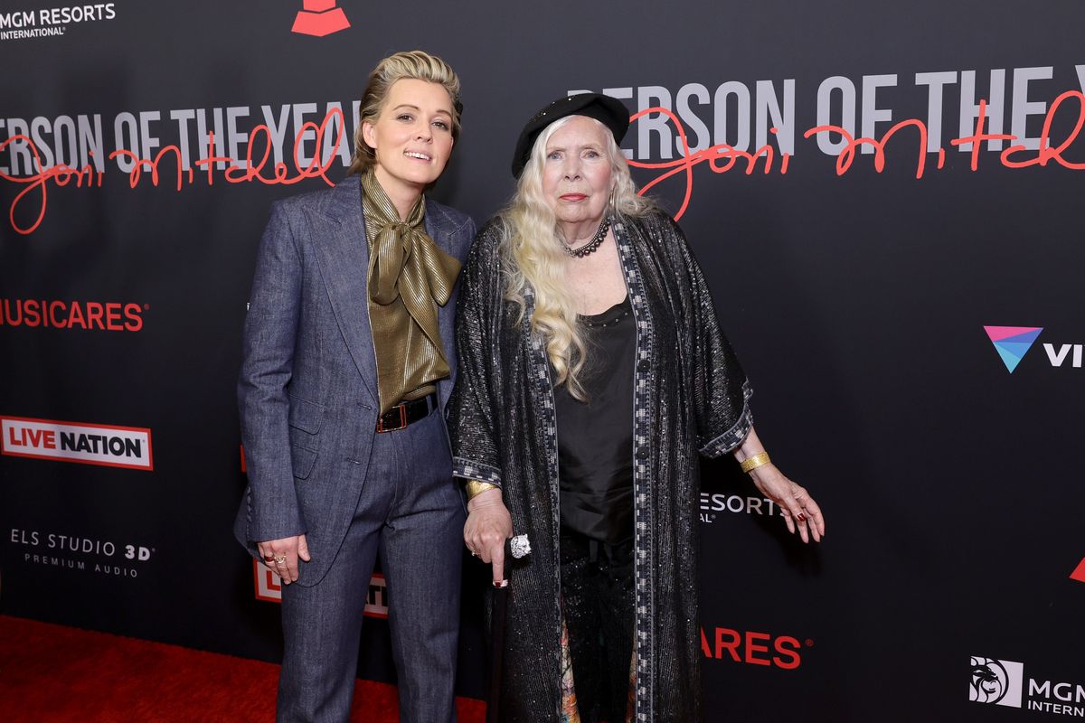 Brandi Carlile and Joni Mitchell, pictured in 2022, will be on stage Saturday night for the Joni Jam. It is Mitchell’s first announced concert performance since 2020.  (Matt Winkelmeyer/Getty Images)