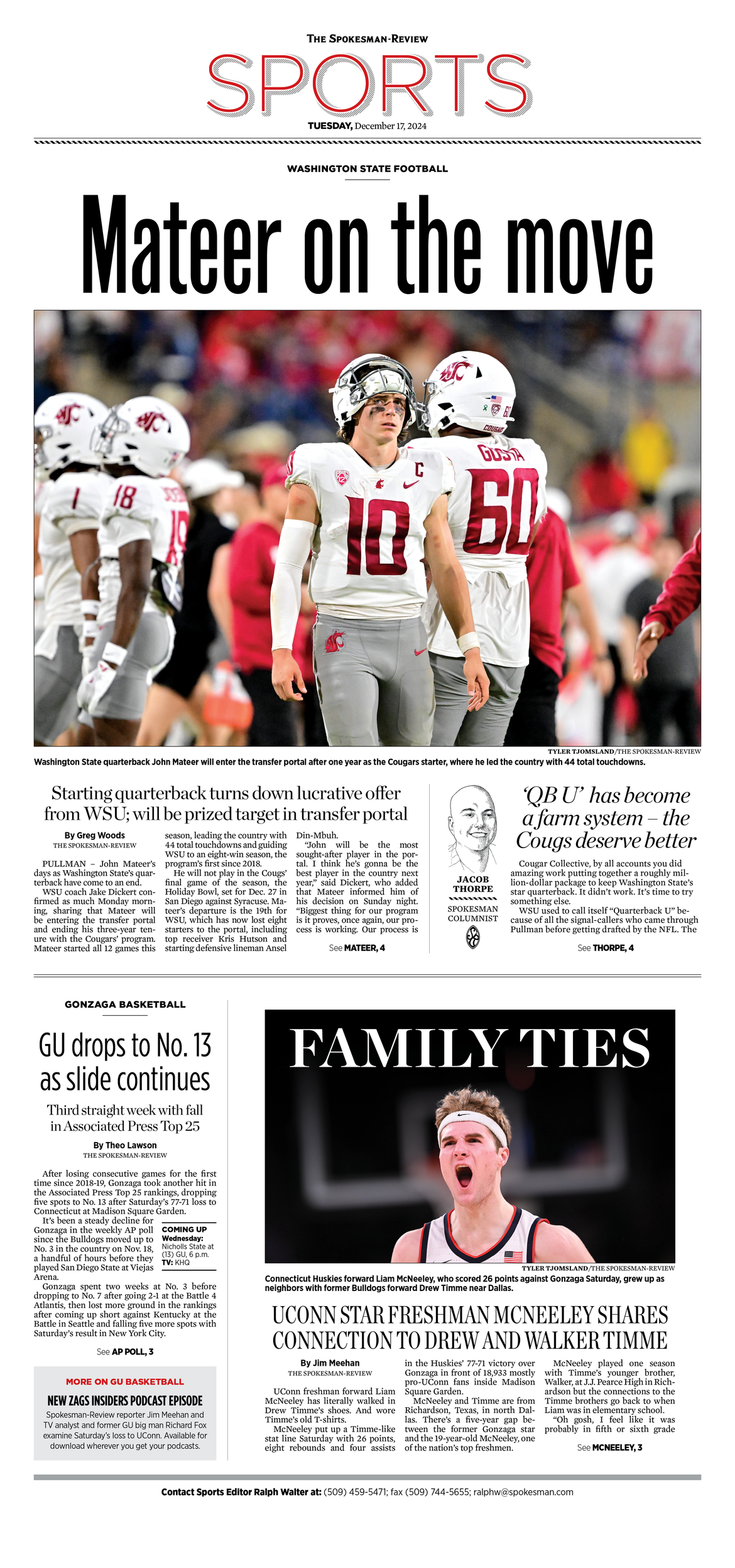 Sports Front Page for Dec. 17, 2024 The SpokesmanReview