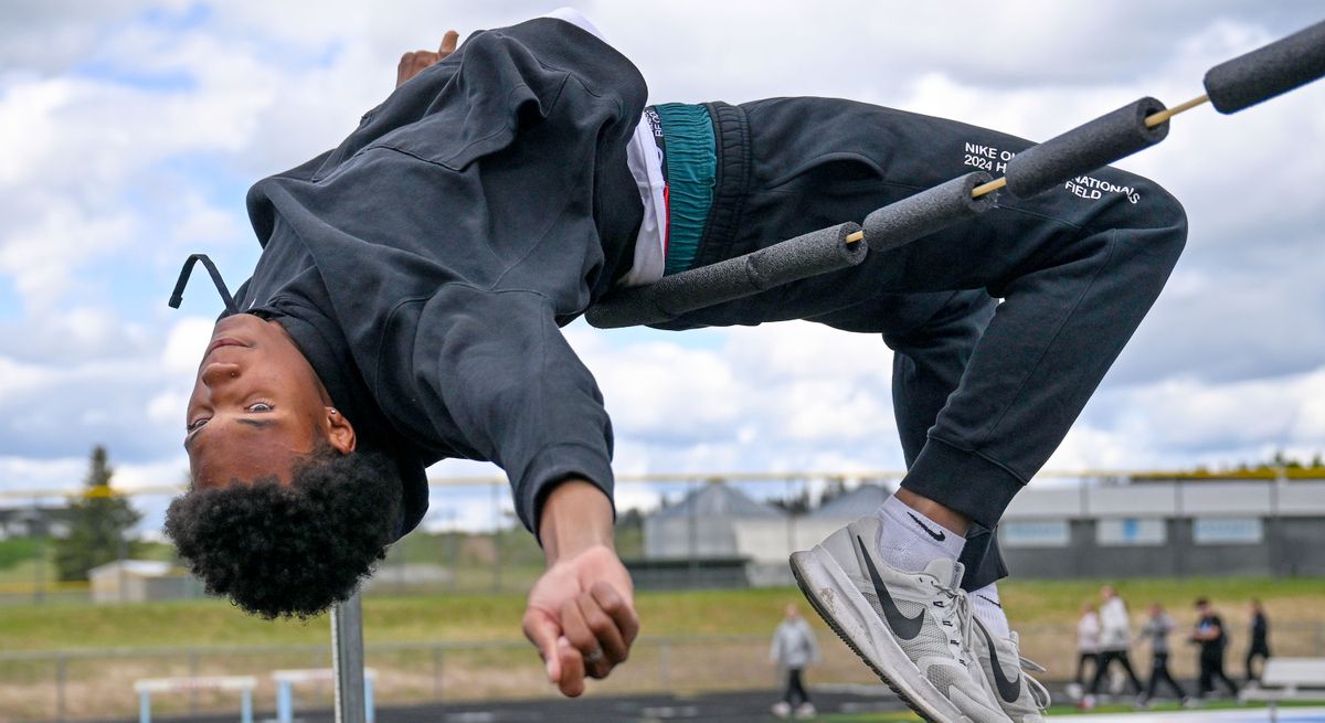 Freeman high jumper Trenton Sandborn, a junior, has gone from jumping 6-foot as a freshman to 6-10¾ this season. He’s aiming for 7 feet by the end of the season. (Kathy Plonka/The Spokesman-Review)
