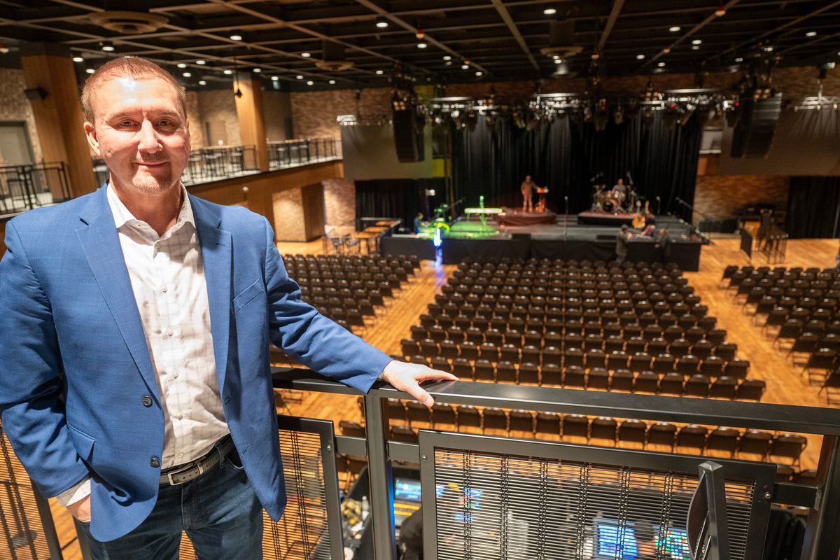 Gary Thayer, Director of Entertainment, stands on the balcony above the new venue called Spokane Live at the Spokane Tribe Casino on Friday. The venue only opened a few weeks ago and is booking up with music and comedy shows. Thayer has worked in the entertainment industry in Las Vegas and other places around the world.  (Jesse Tinsley/The Spokesman-Review)