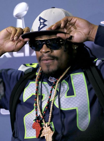 Seahawks running back Marshawn Lynch doesn't understand why reporters want to talk to him. (Associated Press)