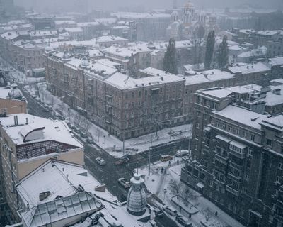 Kyiv during a snowstorm in 2023.    (Alice Martins/for The Washington Post)
