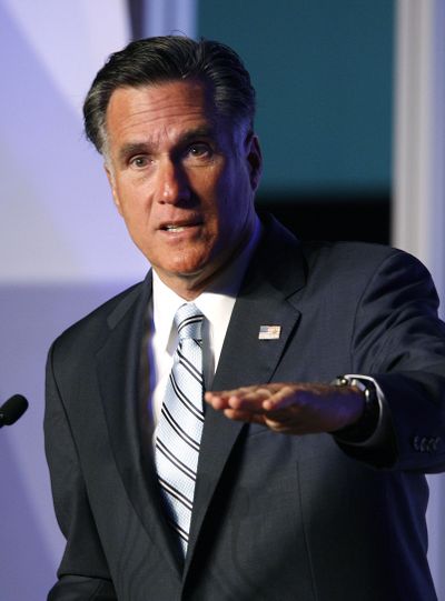 Republican presidential candidate Mitt Romney addresses the U.S. Hispanic Chamber of Commerce in Los Angeles on Monday. (Associated Press)