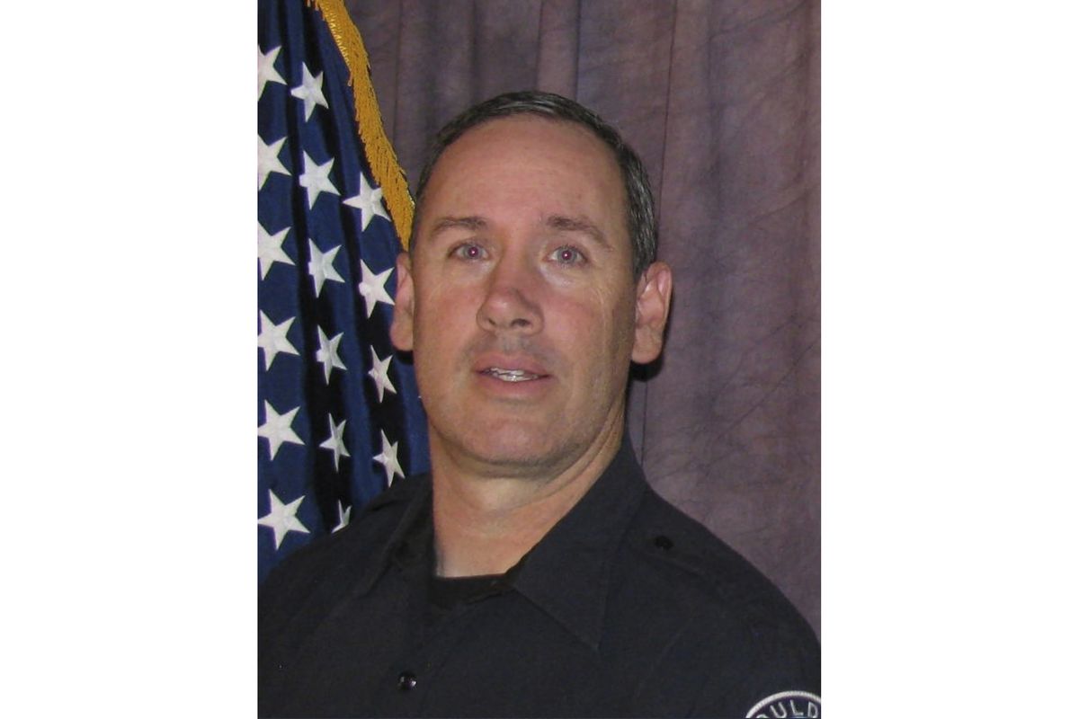 This photo tweeted by the Boulder Police Department late Monday, March 22, 2021, shows Officer Eric Talley. Police say multiple people have been killed in a shooting at a supermarket in Boulder, Colo., including Talley. (HONS)