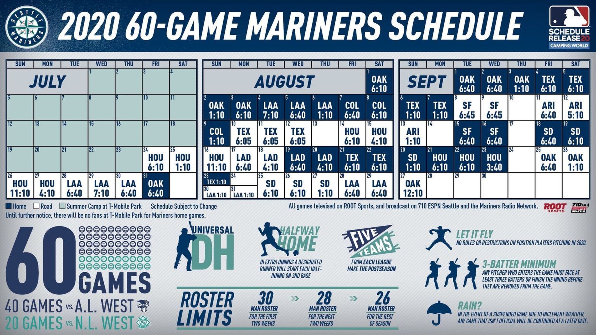 Mariners Announce 2019 Tentative Regular Season Schedule