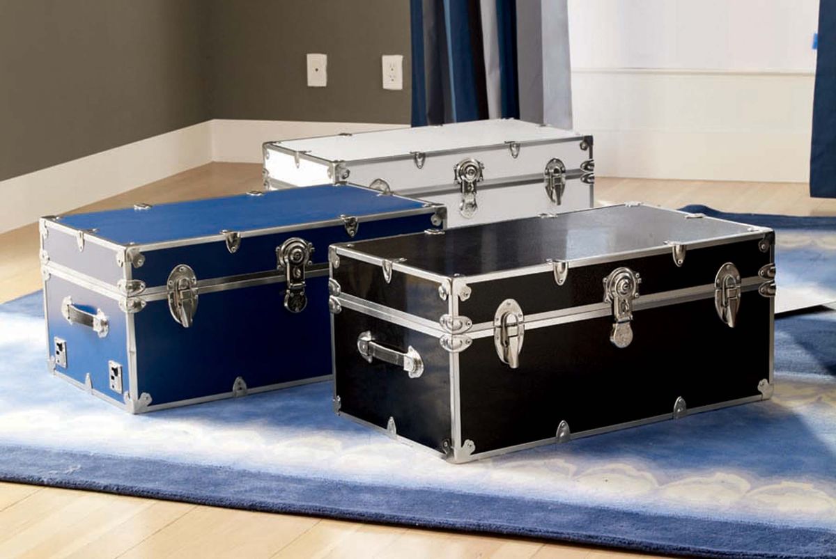 This dorm trunk has a steel exterior and plywood base with crush-resistant corners, which makes it a handy table as well. It’s finished in black, pink, navy or white enamel and priced at $199. Courtesy of PB Teen (Courtesy of PB Teen / The Spokesman-Review)