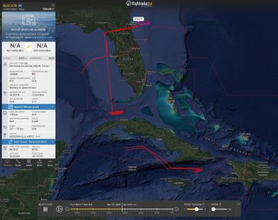 Radar tracking shows how a U.S. Navy surveillance drone, an MQ-4C Triton, flew along Cuba's southern coast before circling in a holding pattern near Guantanamo Bay and Havana on Thursday, April 16. The drones are typically deployed on surveillance missions in combat zones.  (Flightradar24)