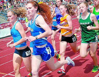 
Mead's Nikki Codd, second from left, runs toward a second-place finish in the girls 1,600 at the State 4A meet. 
 (Holly Pickett / The Spokesman-Review)