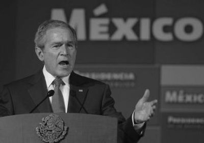 
U.S. President George W. Bush makes remarks during a press conference with Mexican President Felipe Calderon, not shown, Wednesday, March 14, 2007, in Merida, Mexico. (AP Photo/Lawrence Jackson) ORG XMIT: MEXJ103
 (Associated Press / The Spokesman-Review)