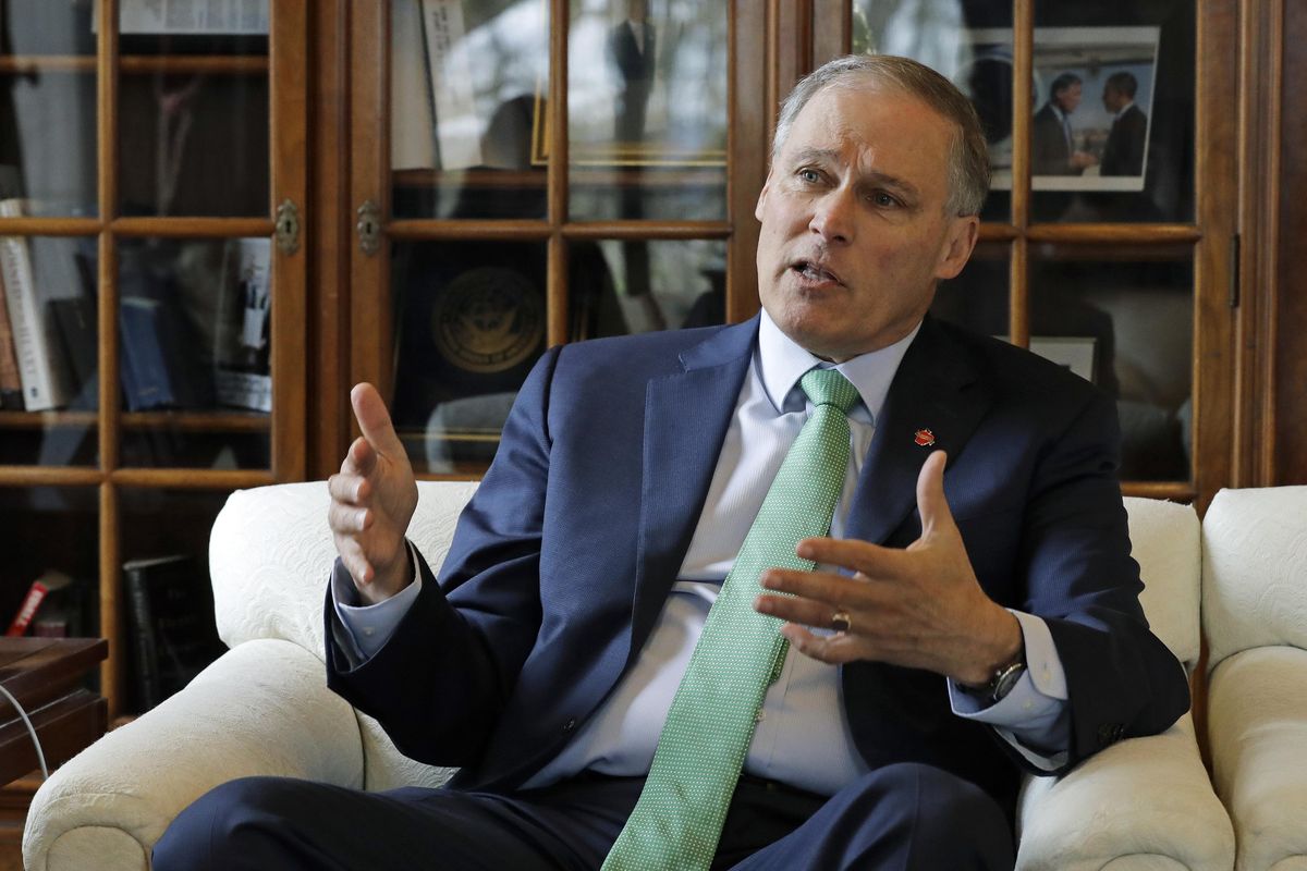 Washington Gov. Jay Inslee in an Associated Press interview in his office at the Capitol in Olympia, Wash. on Jan. 24, 2019. Inslee is adding his name to the growing 2020 Democratic presidential field. (Ted S. Warren / AP)