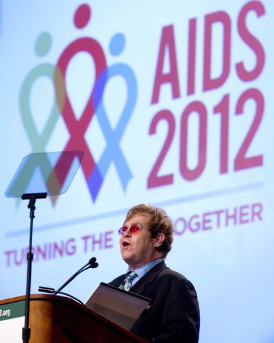 Sir Elton John was one of the speakers Monday at the XIX International Aids Conference. (Associated Press)