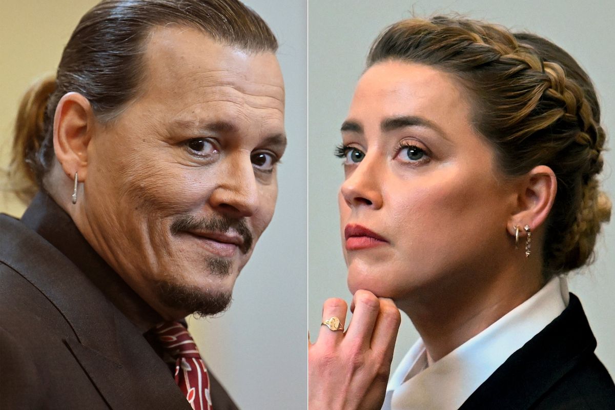 This combination of two separate photos shows divorced actors Johnny Depp, left, and Amber Heard in the courtroom at the Fairfax County Circuit Court in Fairfax, Va., Tuesday May 3, 2022. Depp sued Heard for libel in Fairfax County Circuit Court after she wrote an op-ed piece in The Washington Post in 2018 referring to herself as a "public figure representing domestic abuse." (Jim Watson)