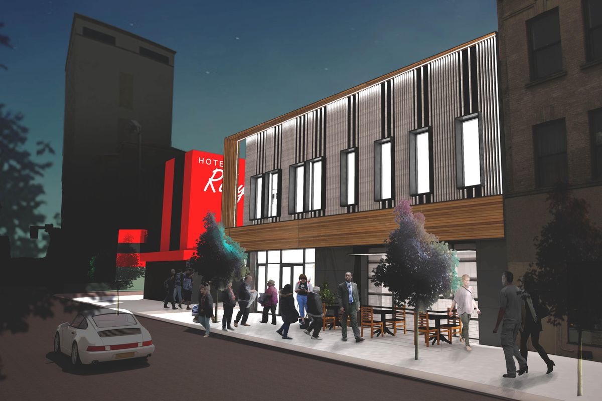 An artist’s rendering shows plans for the exterior of the former Dempsey’s Brass Rail building, which will house the new IncrediBurger and Eggs. The latest offering from chef and restaurateur Adam Hegsted will specialize in breakfast, burgers and boozy milkshakes. It’s slated to open by the end of January. (Courtesy of Adam Hegsted)
