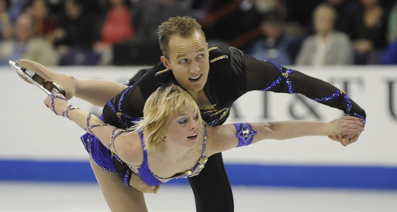 Caydee Denney and her partner Jeremy Barrett perform during the free skate in the championship pairs competition at the US Figure Skating Championships at the Spokane Arena in Spokane Wash. Saturday January 16, 2010 .  They won the event and were named to the US Olympic team. (Christopher Anderson / The Spokesman-Review)