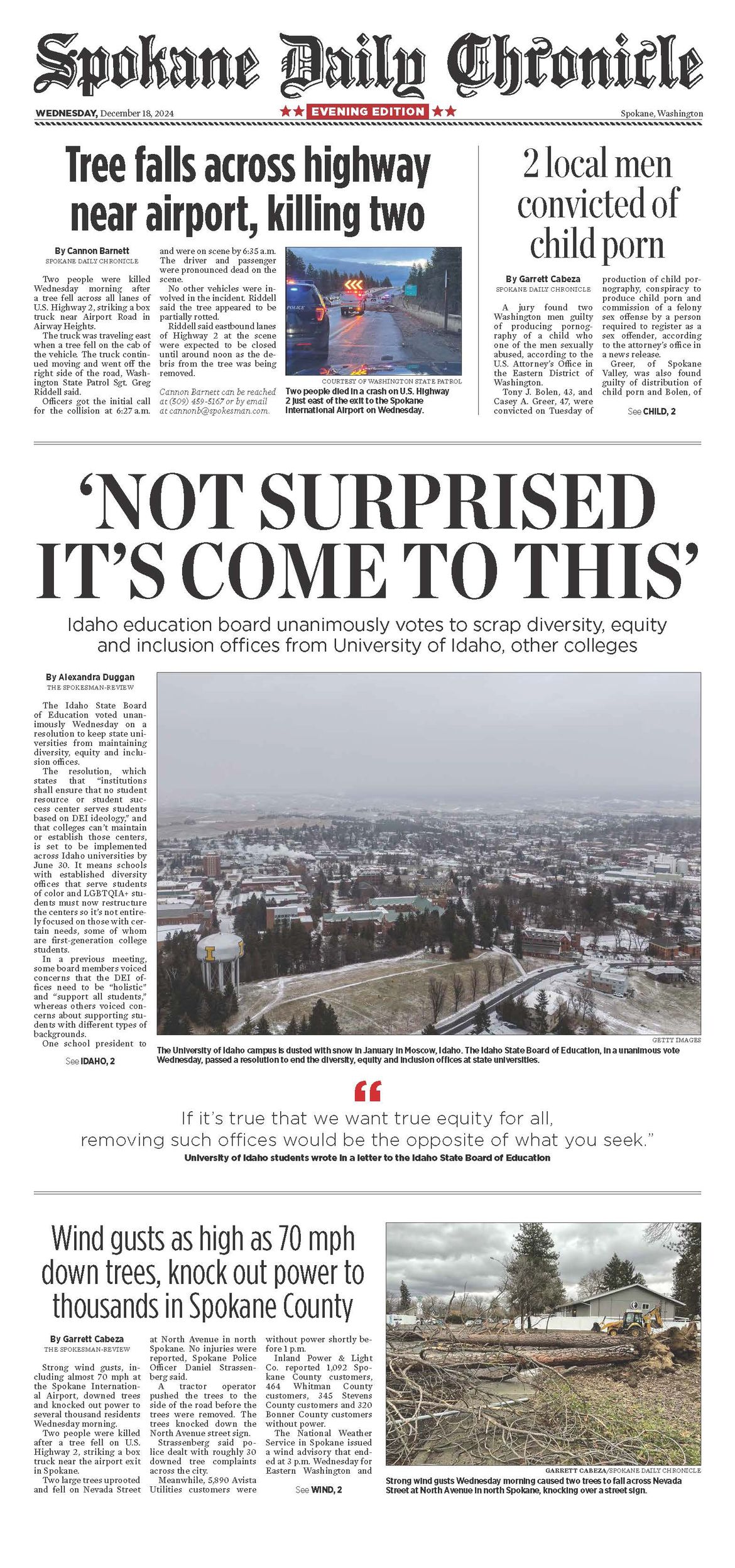 The Chronicle Front Page for Dec. 18, 2024 The SpokesmanReview