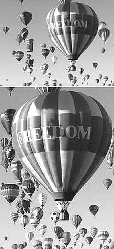 
The top image was uploaded to Rsizr, a new Web-based photo-editing site that resizes photos without distorting them. The bottom image is the result of removing certain pixels to enlarge the balloons while preserving their relative position. Courtesy of rsizr.com
 (Courtesy of rsizr.com / The Spokesman-Review)