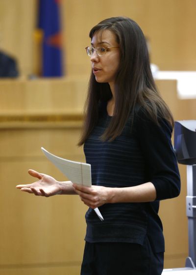 Jodi Arias addresses the jury Tuesday during the penalty phase of her murder trial at Maricopa County Superior Court in Phoenix. (Associated Press)